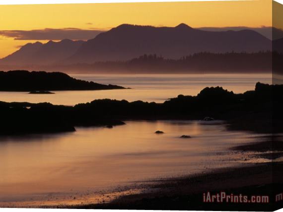 Raymond Gehman Sunset on The Mountains And Water at Long Beach on Vancouver Island Stretched Canvas Print / Canvas Art