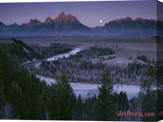 Raymond Gehman The Moon Bows to The Sun As First Light Strikes The Teton Range Stretched Canvas Painting / Canvas Art