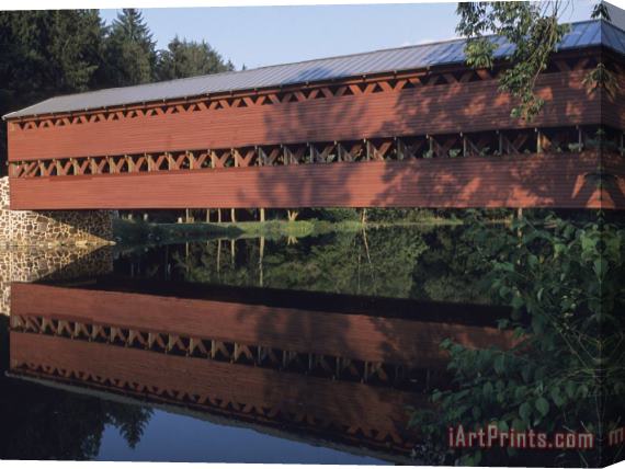 Raymond Gehman The Sachs Mill Bridge Is Reflected in The Marsh River Stretched Canvas Print / Canvas Art