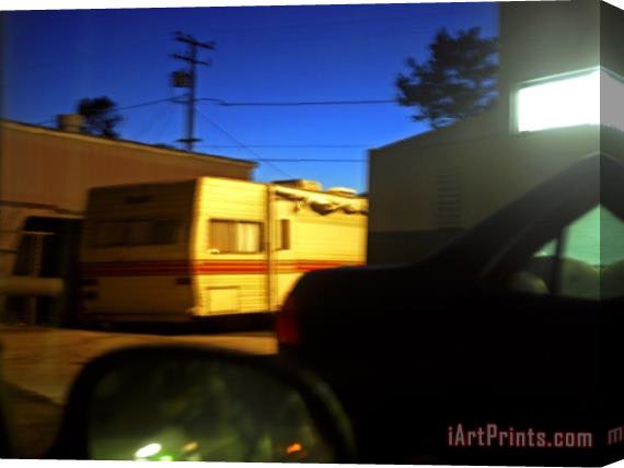 Raymond Gehman Trailer And Cars Parked Behind a Gas Station at Twilight Stretched Canvas Print / Canvas Art