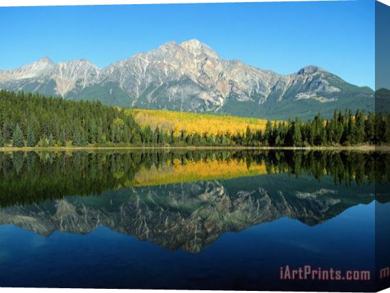 Raymond Gehman Trees And Mountains Reflected in a Still Lake Stretched Canvas Print / Canvas Art