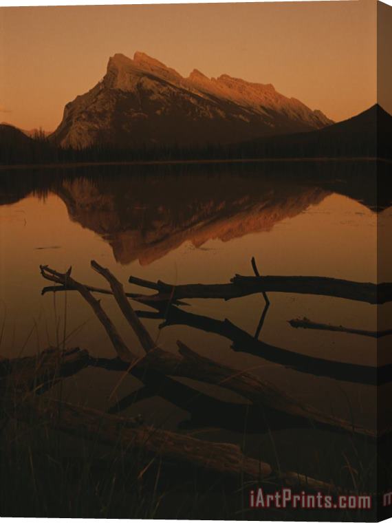 Raymond Gehman Vermilion Lakes at Sunset with Mount Rundle in The Background Stretched Canvas Print / Canvas Art