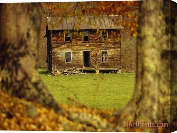 Raymond Gehman Weather Beaten Farmhouse Framed by Two Large Trees Stretched Canvas Print / Canvas Art