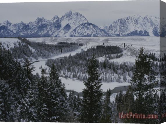 Raymond Gehman Winter View of The Snake River Grand Teton National Park Stretched Canvas Print / Canvas Art