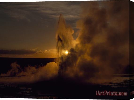 Raymond Gehman Yellowstone's Clepsydra Geyser Erupts in The Twilight Scene Stretched Canvas Painting / Canvas Art