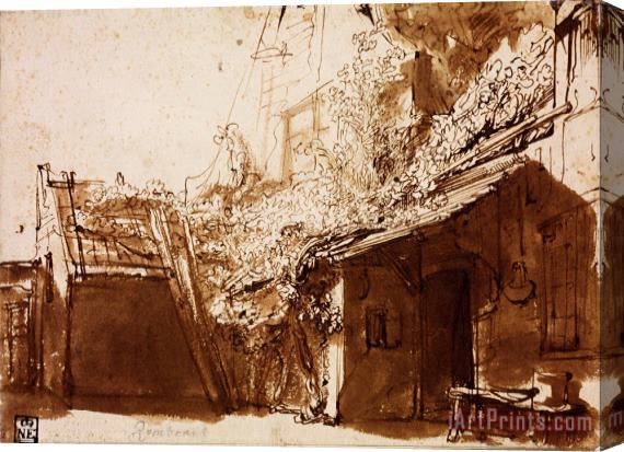 Rembrandt Harmensz van Rijn Dutch Farmhouse in Light And Shadow Stretched Canvas Print / Canvas Art