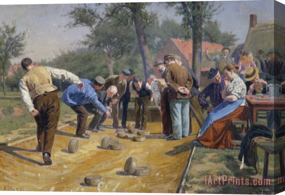 Remy Cogghe Playing Boules Iin a Flemish Village Stretched Canvas Painting / Canvas Art