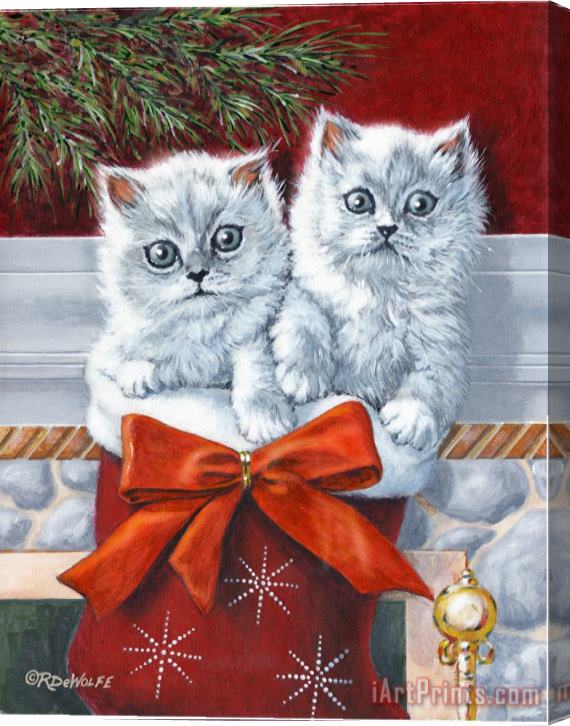 Richard De Wolfe Christmas Kittens Stretched Canvas Painting / Canvas Art