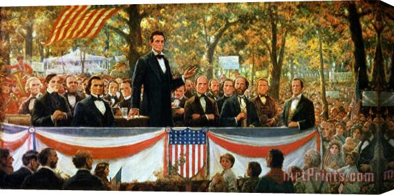 Robert Marshall Root Abraham Lincoln and Stephen A Douglas debating at Charleston Stretched Canvas Painting / Canvas Art