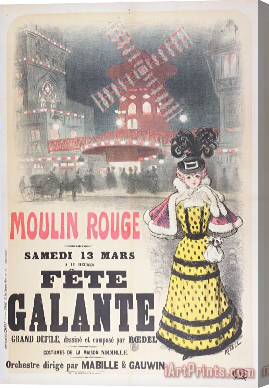 Roedel Poster Advertising A Fete Galante At The Moulin Rouge Stretched Canvas Painting / Canvas Art