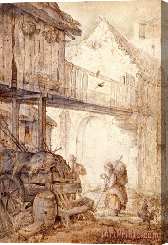 Roelant Savery Derelict Courtyard with a Beggar Woman, C. 1608 Stretched Canvas Painting / Canvas Art
