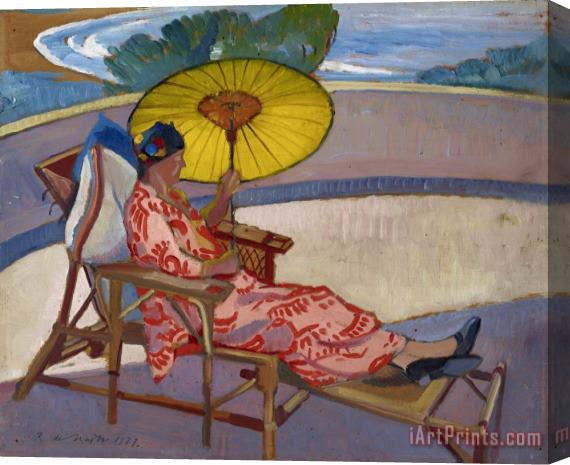 Roy de Maistre Woman with Parasol at Palm Beach Stretched Canvas Painting / Canvas Art