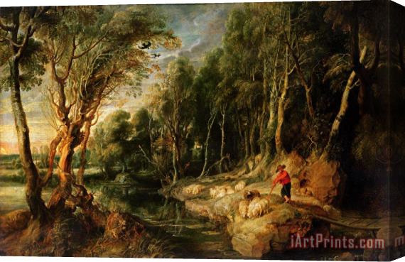 Rubens A Shepherd with his Flock in a Woody landscape Stretched Canvas Painting / Canvas Art