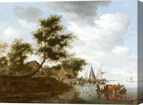 Salomon van Ruysdael River Landscape with Ferry 2 Stretched Canvas Painting / Canvas Art