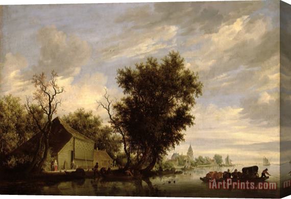 Salomon van Ruysdael River Scene with a Ferry Boat Stretched Canvas Print / Canvas Art