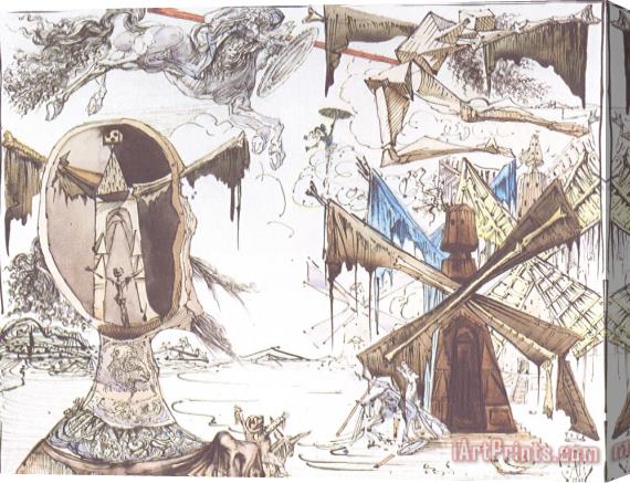 Salvador Dali Don Quixote And The Windmills Stretched Canvas Print / Canvas Art