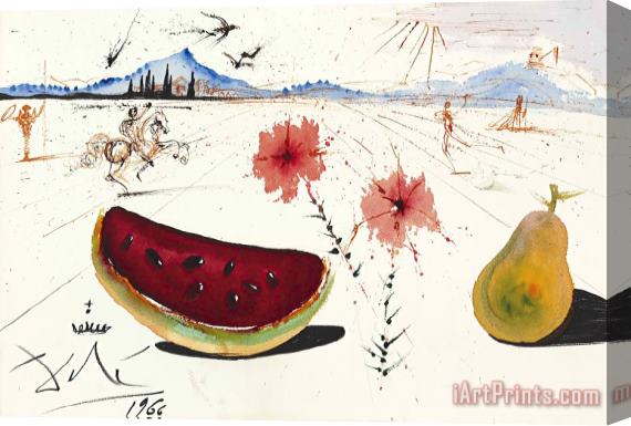 Salvador Dali Sans Titre (fleurs, Pasteque Et Poire Dans Un Paysage Ampurdanais), 1966 Stretched Canvas Print / Canvas Art