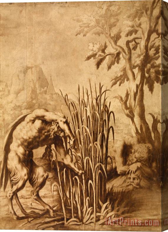 School of Fontainebleau Unknown maker Pan Cuts The Reed Into Which The Nymph Syrinx Has Turned Stretched Canvas Painting / Canvas Art