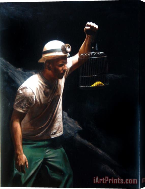 Shaun Downey The Miner And The Canary Stretched Canvas Print / Canvas Art