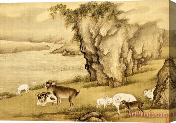 Shen Nanpin Album of Birds And Animals (sheep And Goats) Stretched Canvas Painting / Canvas Art