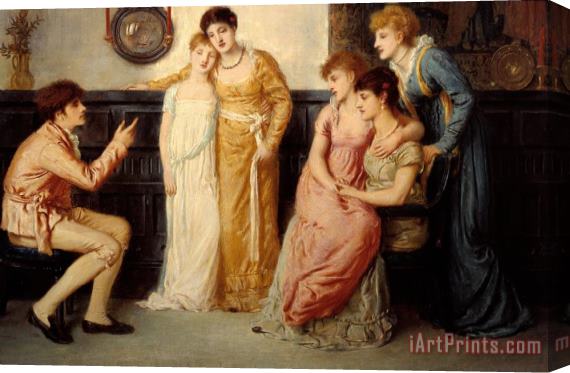 Simeon Solomon A Youth Relating Tales to Ladies Stretched Canvas Print / Canvas Art