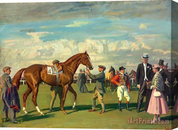 Sir Alfred James Munnings H.m. The Queen And 'aureole' in The Paddock at Epsom Before The Coronation Cup at The Derby Meeting, 1954 Stretched Canvas Painting / Canvas Art