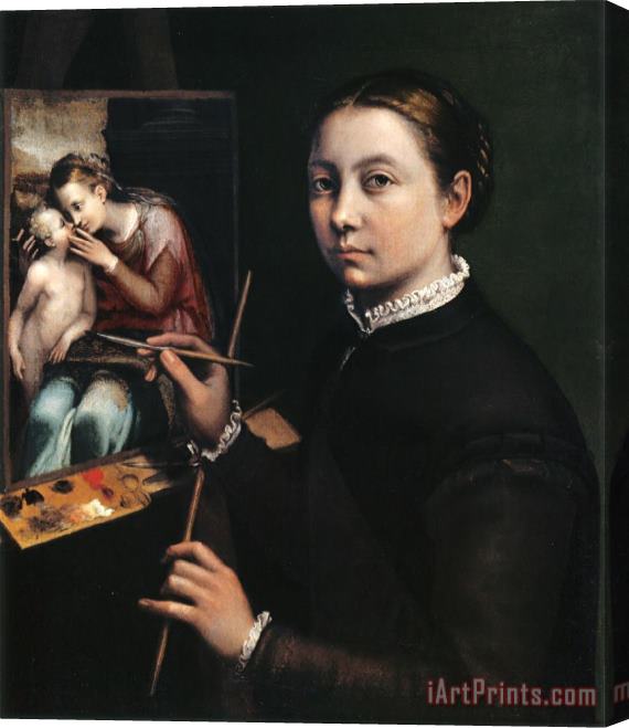 Sofonisba Anguissola Self Portrait at The Easel Painting a Devotional Panel Stretched Canvas Painting / Canvas Art