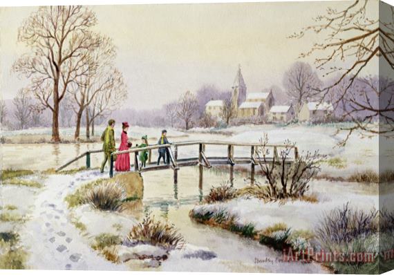 Stanley Cooke Footbridge In Winter Stretched Canvas Print / Canvas Art