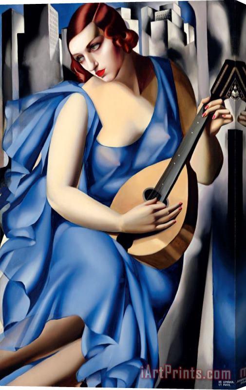 tamara de lempicka Woman in Blue with Guitar Stretched Canvas Print / Canvas Art