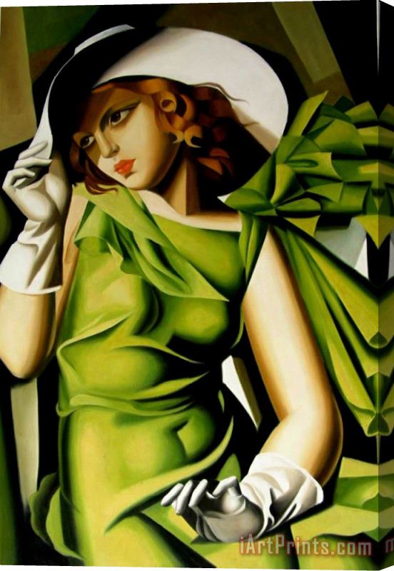 tamara de lempicka Young Girl with Gloves in Green 1929 Stretched Canvas Painting / Canvas Art
