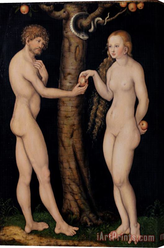 The Elder Lucas Cranach Adam and Eve in the Garden of Eden Stretched Canvas Painting / Canvas Art