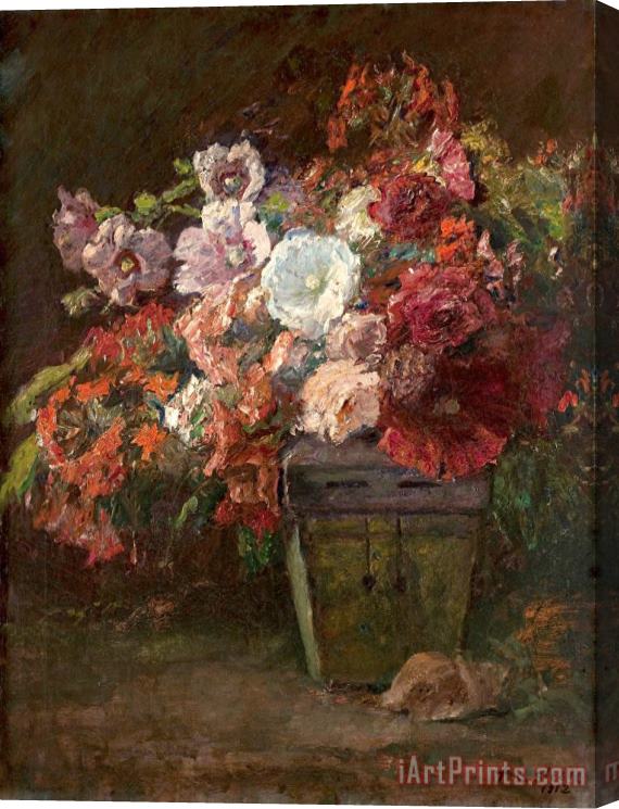 Theodore Clement Steele Hollyhocks (vase of Flowers) Stretched Canvas Print / Canvas Art