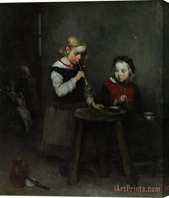 Theodule Augustine Ribot Children Blowing Bubbles Stretched Canvas Print / Canvas Art