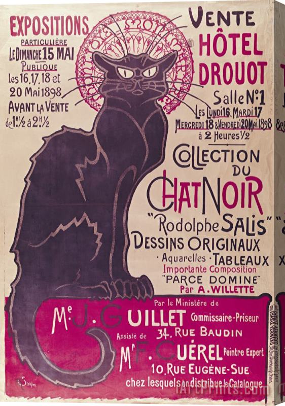 Theophile Alexandre Steinlen Poster advertising an exhibition of the Collection du Chat Noir cabaret Stretched Canvas Print / Canvas Art
