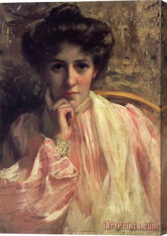 Thomas Benjamin Kennington Portrait of a Lady in a Pink Dress Stretched Canvas Print / Canvas Art
