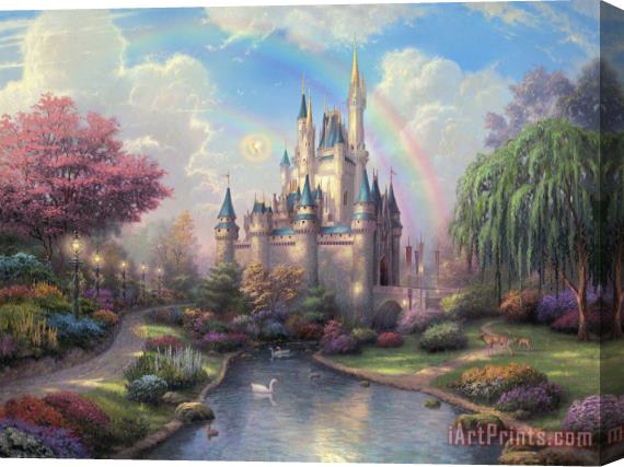 Thomas Kinkade A New Day at The Cinderella Castle Stretched Canvas Painting / Canvas Art