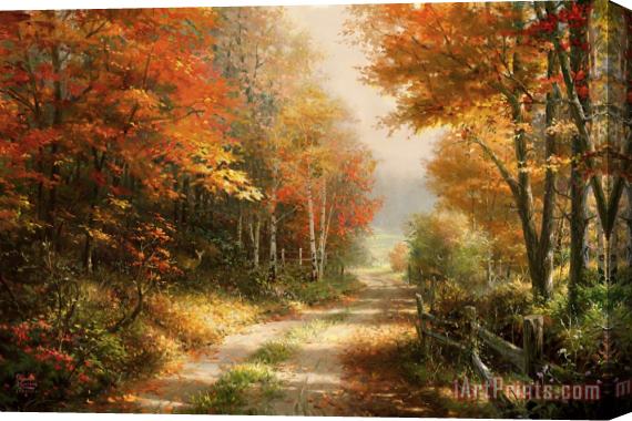Thomas Kinkade A Walk Down Autumn Lane Stretched Canvas Painting / Canvas Art
