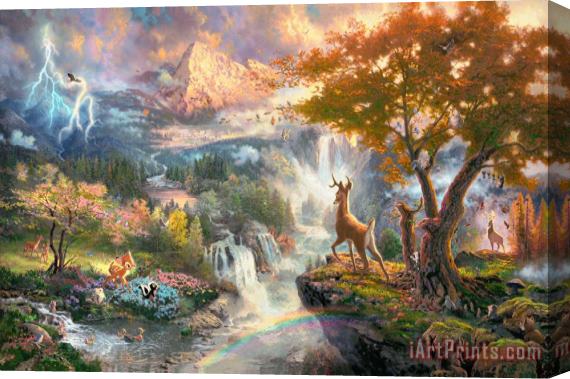 Thomas Kinkade Bambi's First Year Stretched Canvas Print / Canvas Art