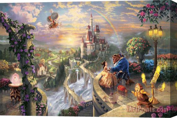 Thomas Kinkade Beauty And The Beast Falling in Love Stretched Canvas Painting / Canvas Art