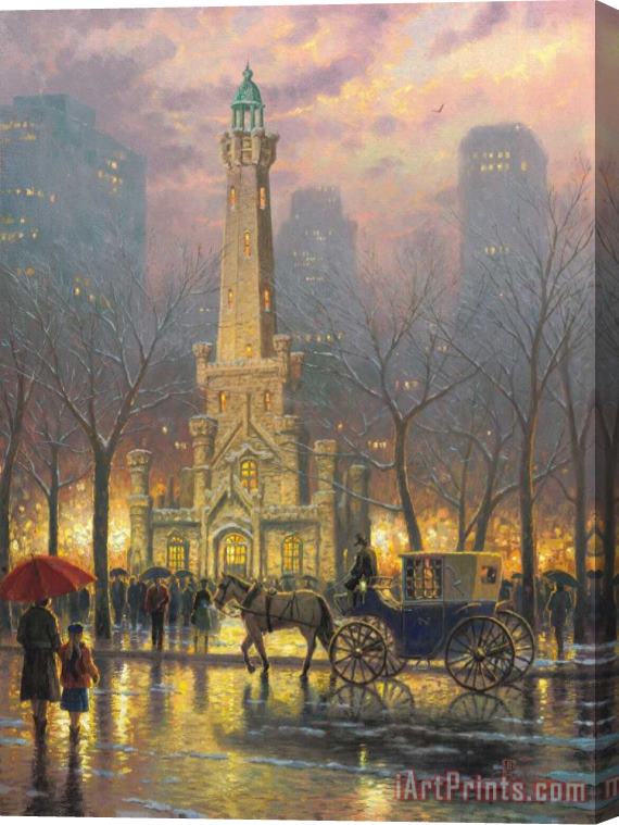Thomas Kinkade Chicago, Winter at The Water Tower Stretched Canvas Print / Canvas Art