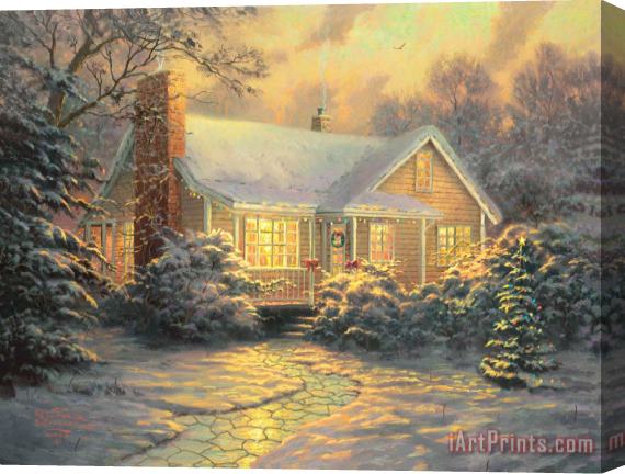Thomas Kinkade Christmas Cottage Stretched Canvas Painting / Canvas Art