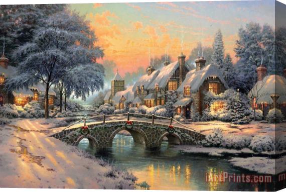Thomas Kinkade Cobblestone Christmas Stretched Canvas Print / Canvas Art