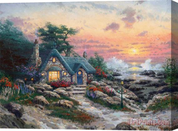 Thomas Kinkade Cottage by The Sea Stretched Canvas Print / Canvas Art