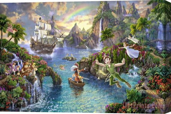 Thomas Kinkade Disney Peter Pan's Never Land Stretched Canvas Painting / Canvas Art