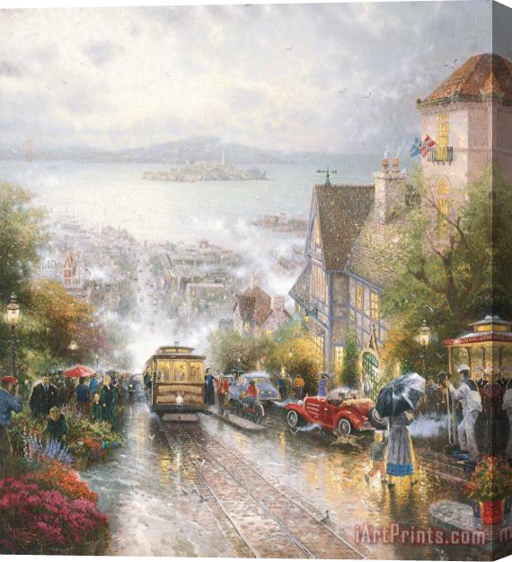 Thomas Kinkade Hyde Street And The Bay, San Francisco Stretched Canvas Print / Canvas Art