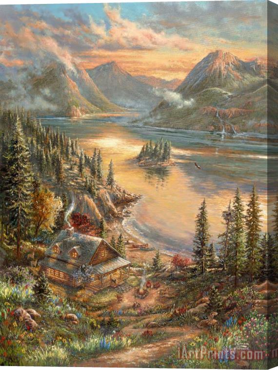 Thomas Kinkade Lakeside Splendor Stretched Canvas Painting / Canvas Art