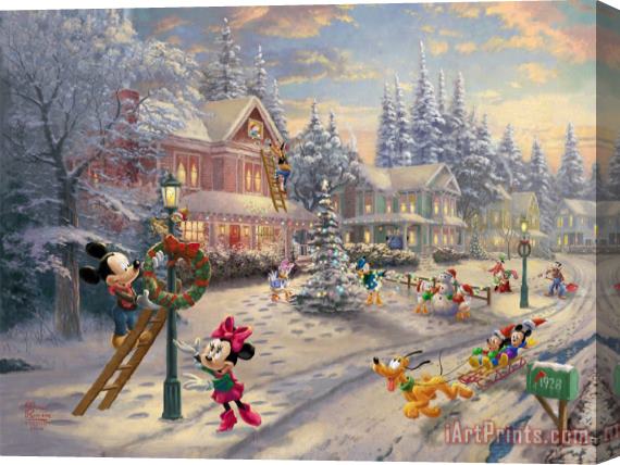 Thomas Kinkade Mickey's Victorian Christmas Stretched Canvas Print / Canvas Art