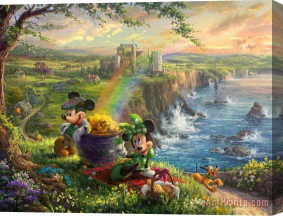 Thomas Kinkade Mickey And Minnie in Ireland Stretched Canvas Painting / Canvas Art