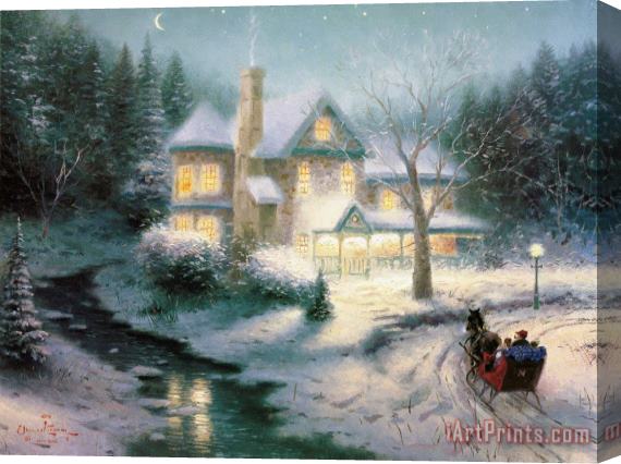 Thomas Kinkade Moonlit Sleigh Ride Stretched Canvas Painting / Canvas Art