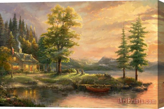 Thomas Kinkade Morning Light Lake Stretched Canvas Painting / Canvas Art